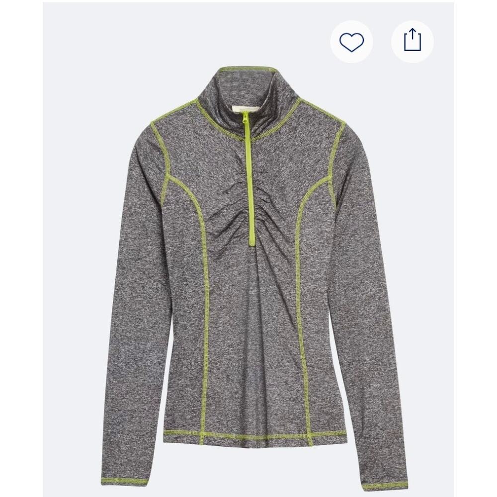 Mystree Charcoal Gray Prancer Half Zip Active Knit Top Bright Green Top Stitch